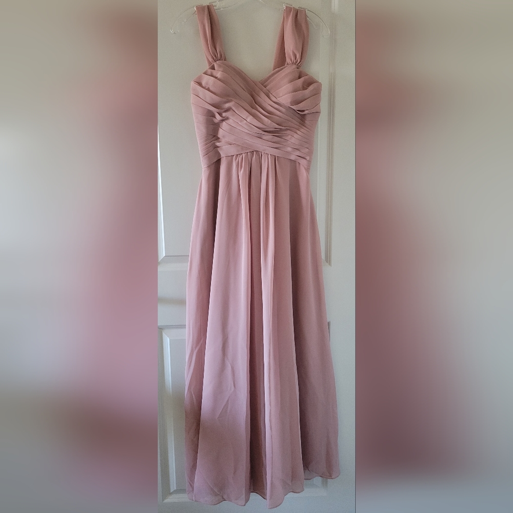 Blush Pink Criss Cross Tie Back Bridesmaid Dress